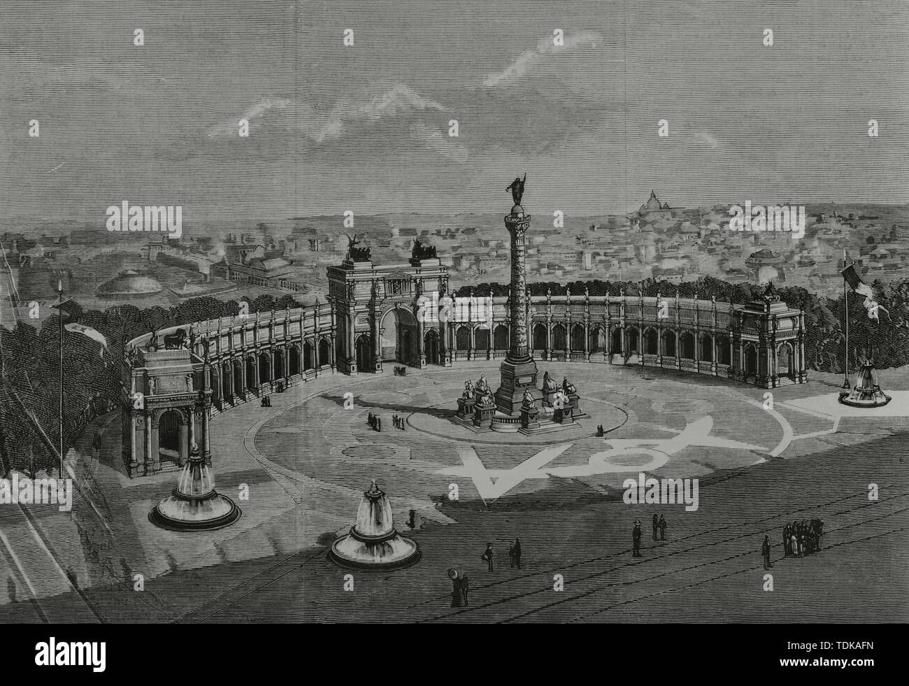 Italia. ' Monumento que ha de erigirse en Roma, dedicado al rey Victor Manuel'. Proyecto presentado al concurso del Parlamento Italiano por el arquitecto francés M. H. Nenot, resultando ganador del mismo. Grabado. La Ilustración Española y Americana, 15 de mayo de 1882. Stock Photo