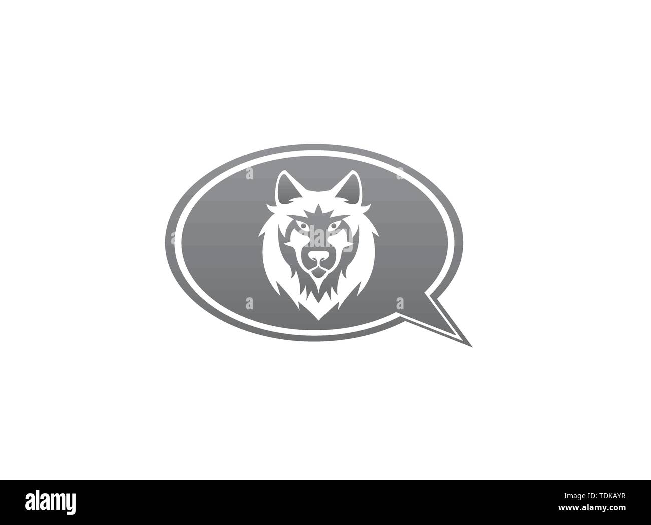 Wolf head and face looking in front in a chat icon for logo design illustration vector on white background Stock Vector