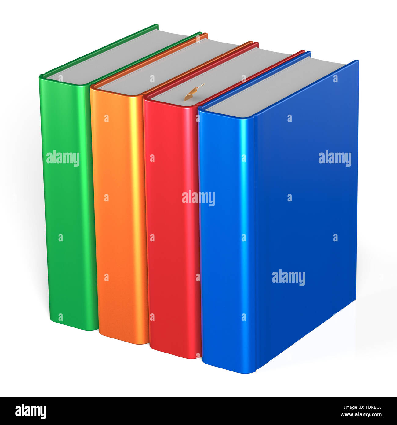 Blank books four textbooks bookshelf educational bookcase row standing ...