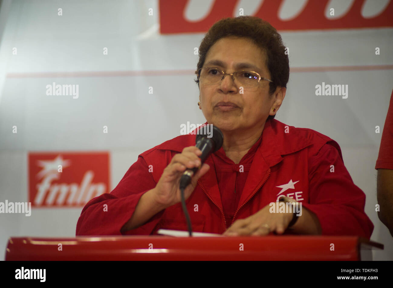 San Salvador, El Salvador. 17th June, 2019. Salvadoran leftist FMLN elects new authorities. SILVIA CARTAGENA whoÂ´s in charge of the electoral process gives a press conference. Credit: Camilo Freedman/ZUMA Wire/Alamy Live News Stock Photo