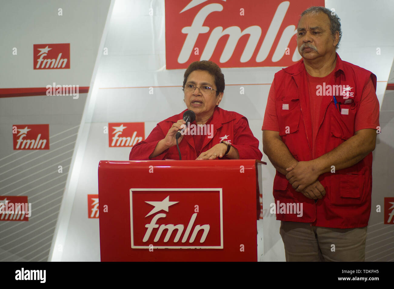 San Salvador, El Salvador. 17th June, 2019. Salvadoran leftist FMLN elects new authorities. SILVIA CARTAGENA whoÂ´s in charge of the electoral process gives a press conference. Credit: Camilo Freedman/ZUMA Wire/Alamy Live News Stock Photo