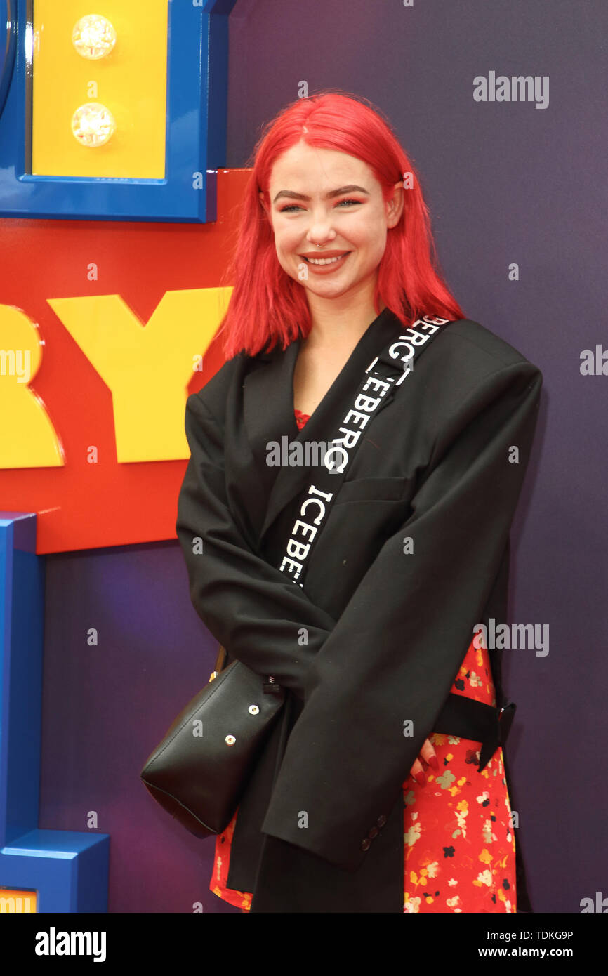 London, UK. 16th June, 2019. Jess Woodley attends the European Premiere of Toy Story 4 at Odeon Luxe, Leicester Square in London. Credit: SOPA Images Limited/Alamy Live News Stock Photo