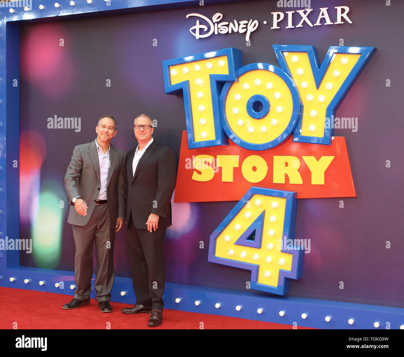 London, UK. 16th June, 2019. Jonas Rivera and Mark Nielsen attend the European Premiere of Toy Story 4 at Odeon Luxe, Leicester Square in London. Credit: SOPA Images Limited/Alamy Live News Stock Photo