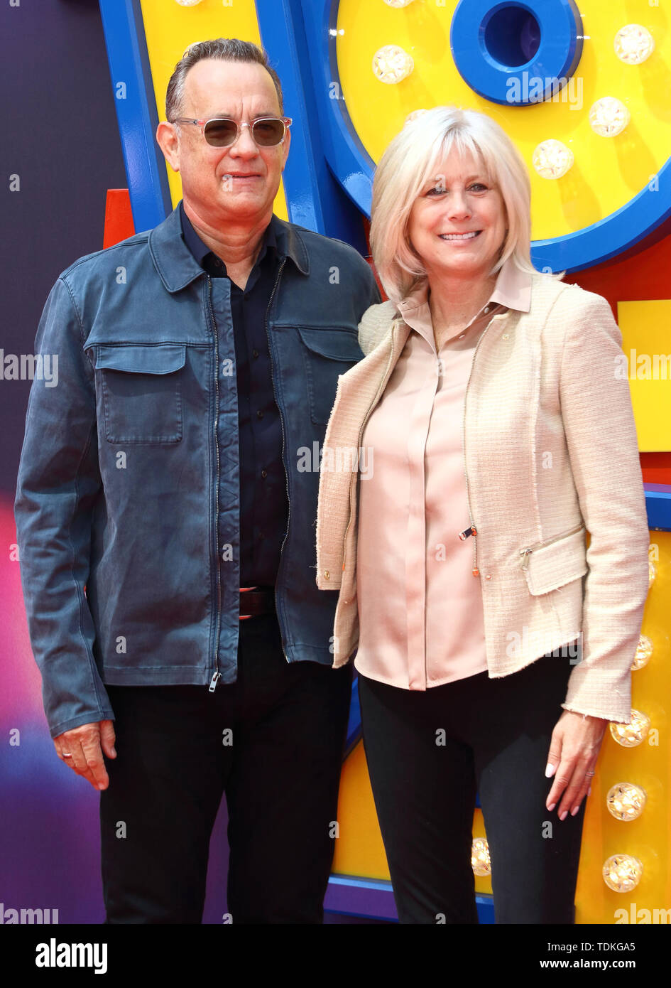 London, UK. 16th June, 2019. Tom Hanks and wife Rita Wilson attend the European Premiere of Toy Story 4 at Odeon Luxe, Leicester Square in London. Credit: SOPA Images Limited/Alamy Live News Stock Photo