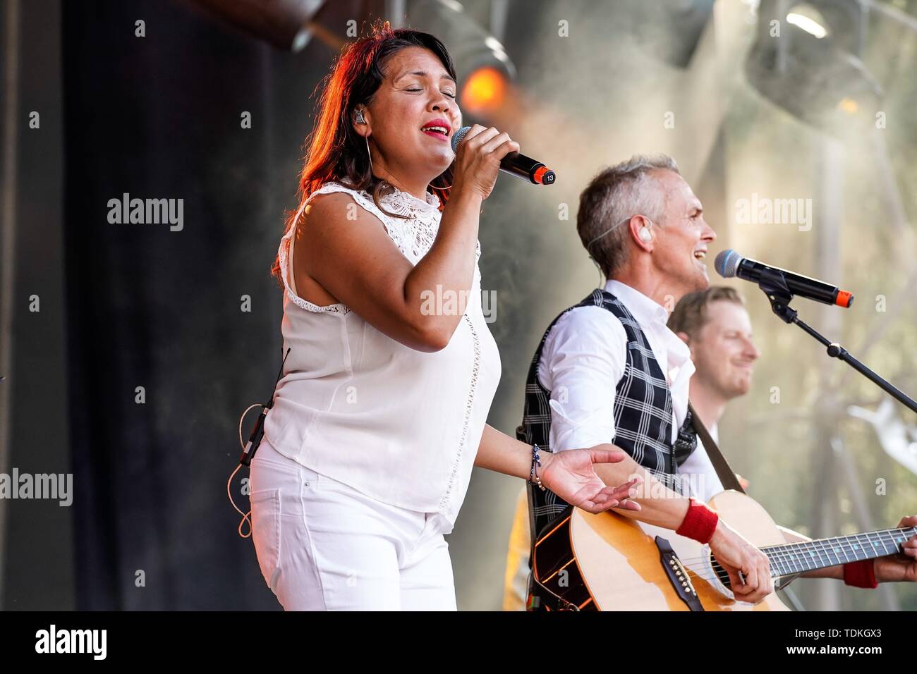 Berlin, Deutschland. 15th June, 2019. 15.06.2019, the Dutch pop group Hermes  House Band at the Berliner Rundfunk Open Air 2019 in the Parkbuhne  Wuhlheide. Berliner Rundfunk 91.4 celebrated its traditional summer festival