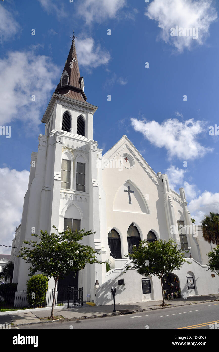 Charleston, United States. 17th June, 2019. The historic Mother Emanuel African Methodist Episcopal Church on the 4th anniversary of the mass shooting June 17, 2019 in Charleston, South Carolina. Nine members of the historically black congregation were gunned down during bible study by a white supremacist on June 17, 2015. Credit: Planetpix/Alamy Live News Stock Photo