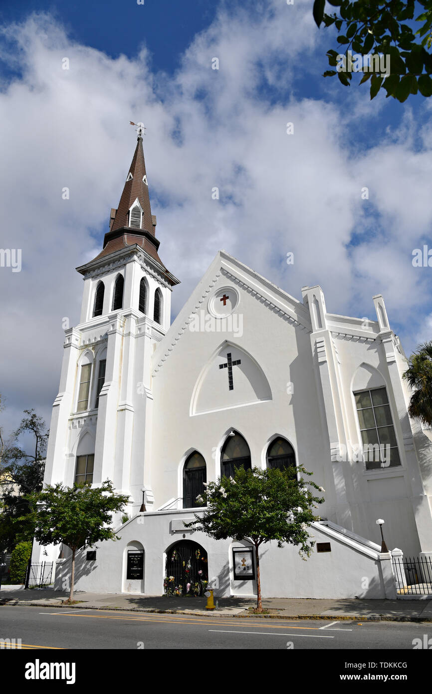 Charleston, United States. 17th June, 2019. The historic Mother Emanuel African Methodist Episcopal Church on the 4th anniversary of the mass shooting June 17, 2019 in Charleston, South Carolina. Nine members of the historically black congregation were gunned down during bible study by a white supremacist on June 17, 2015. Credit: Planetpix/Alamy Live News Stock Photo