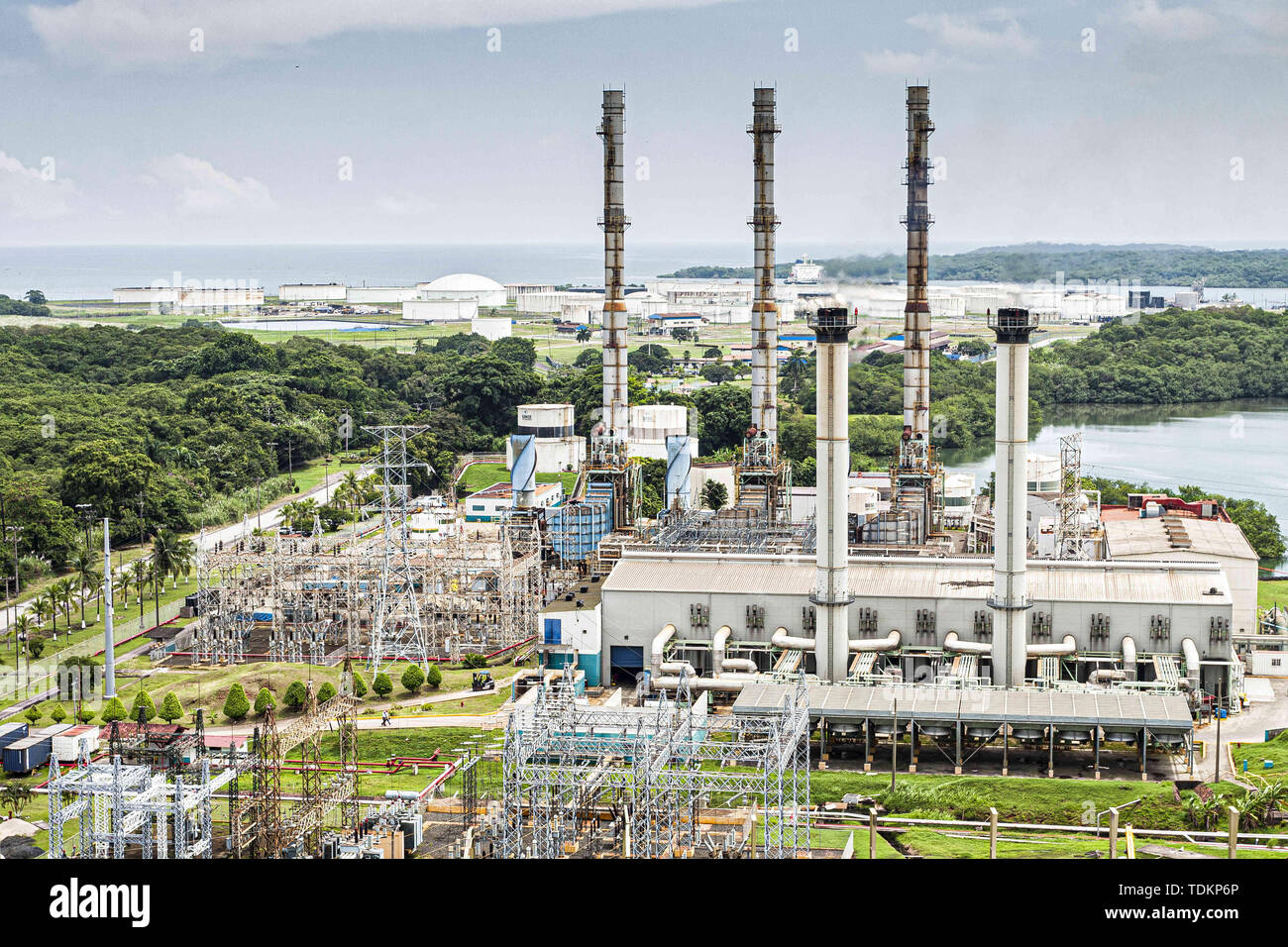 Colon, Panama. 31st Aug, 2011. A high angle view of the chimneys of Bahia las Minas Thermal Power Plant, a coal-fired thermal power station in Colon. Credit: Ricardo Ribas/SOPA Images/ZUMA Wire/Alamy Live News Stock Photo
