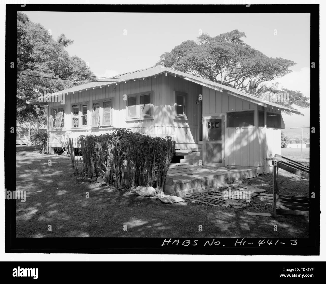 Oblique exterior view of rear and west side U.S. Naval Base, Pearl
