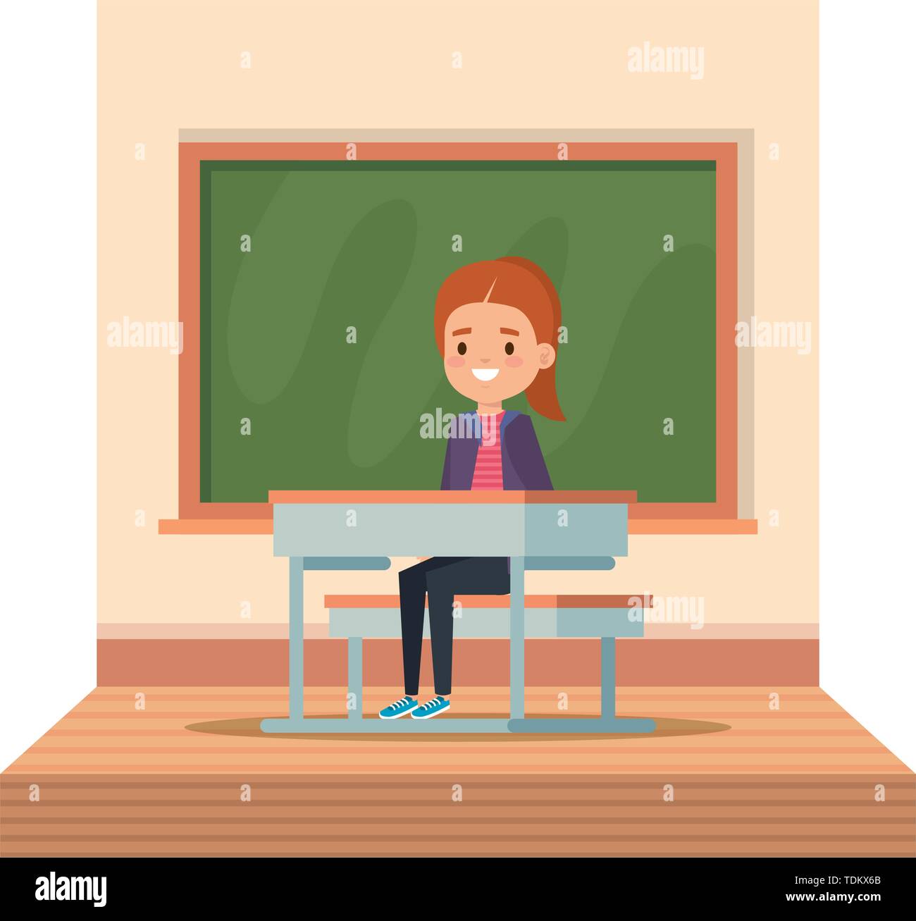 little student girl in school desk on the classroom Stock Vector Image ...