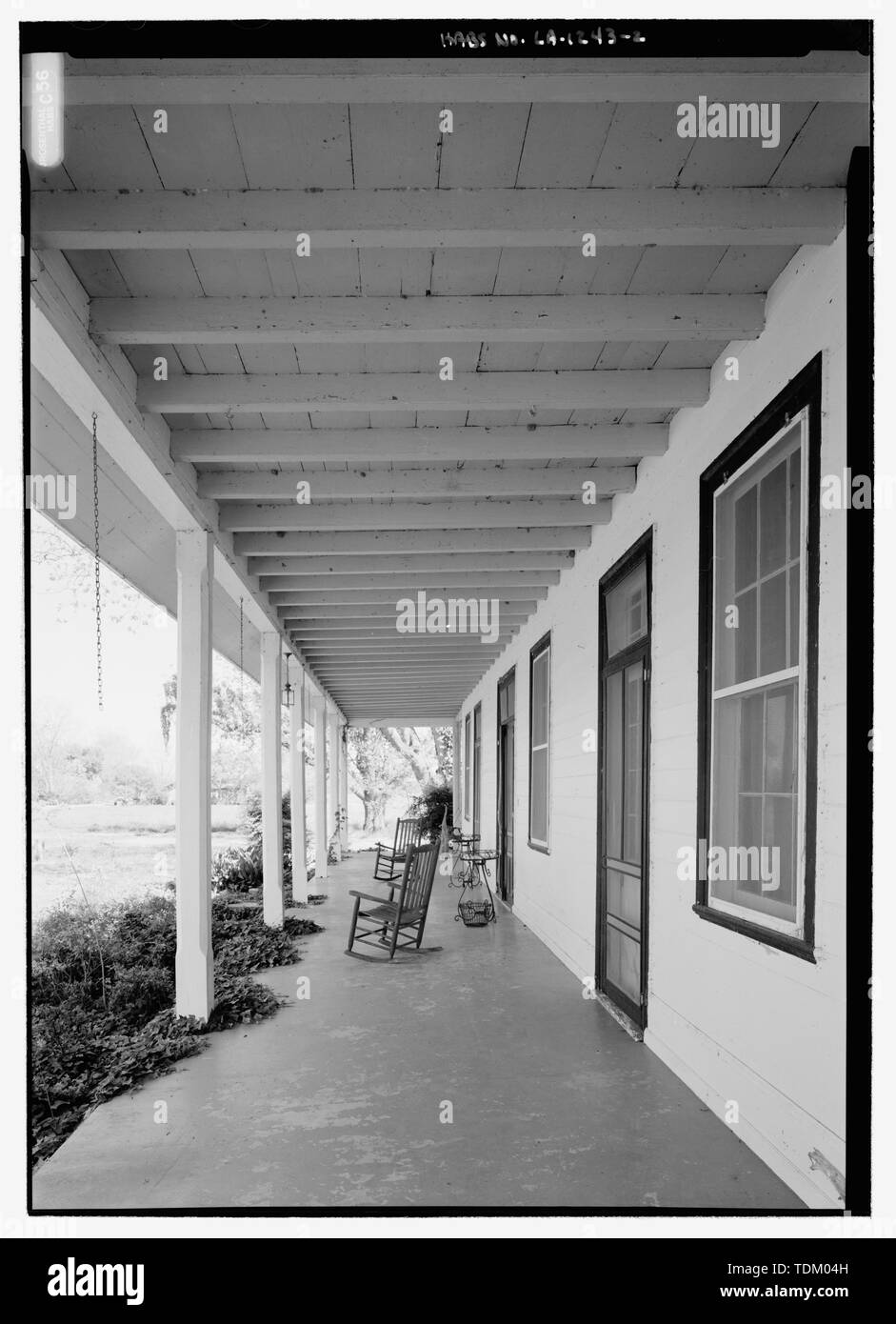 Oblique view of the porch looking from the west - Lewis Jones House, 2648 Louisiana State Highway 484, Natchez, Natchitoches Parish, LA; Louisiana Tech University, Architecture Department, sponsor; Martin, F Lestar, project manager; Louisiana State Historic Preservation Office, sponsor; DeCastro, Tony; Jones, Kendrick; Morris, Stephen; Smith, Stan; Steen, Richard; Price, Virginia Barrett, transmitter; Cane River National Heritage Area Commission, sponsor; Kasparek, Kate, transmitter; Bonvillian, Lance, delineator; Gray, David, delineator; Hunter, Quentin, delineator; Rosenthal, James, photogra Stock Photo