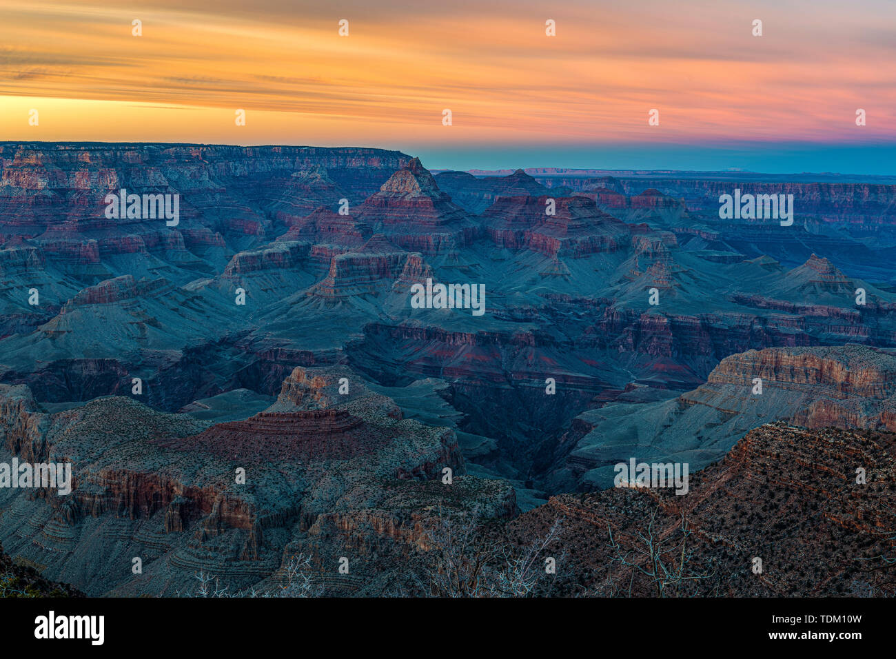 Before Night Falls on the Canyon, Grand Canyon National Park, Arizona Stock Photo