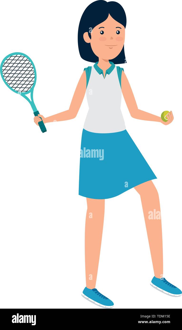 happy athletic girl with racket practicing tennis Stock Vector Image ...