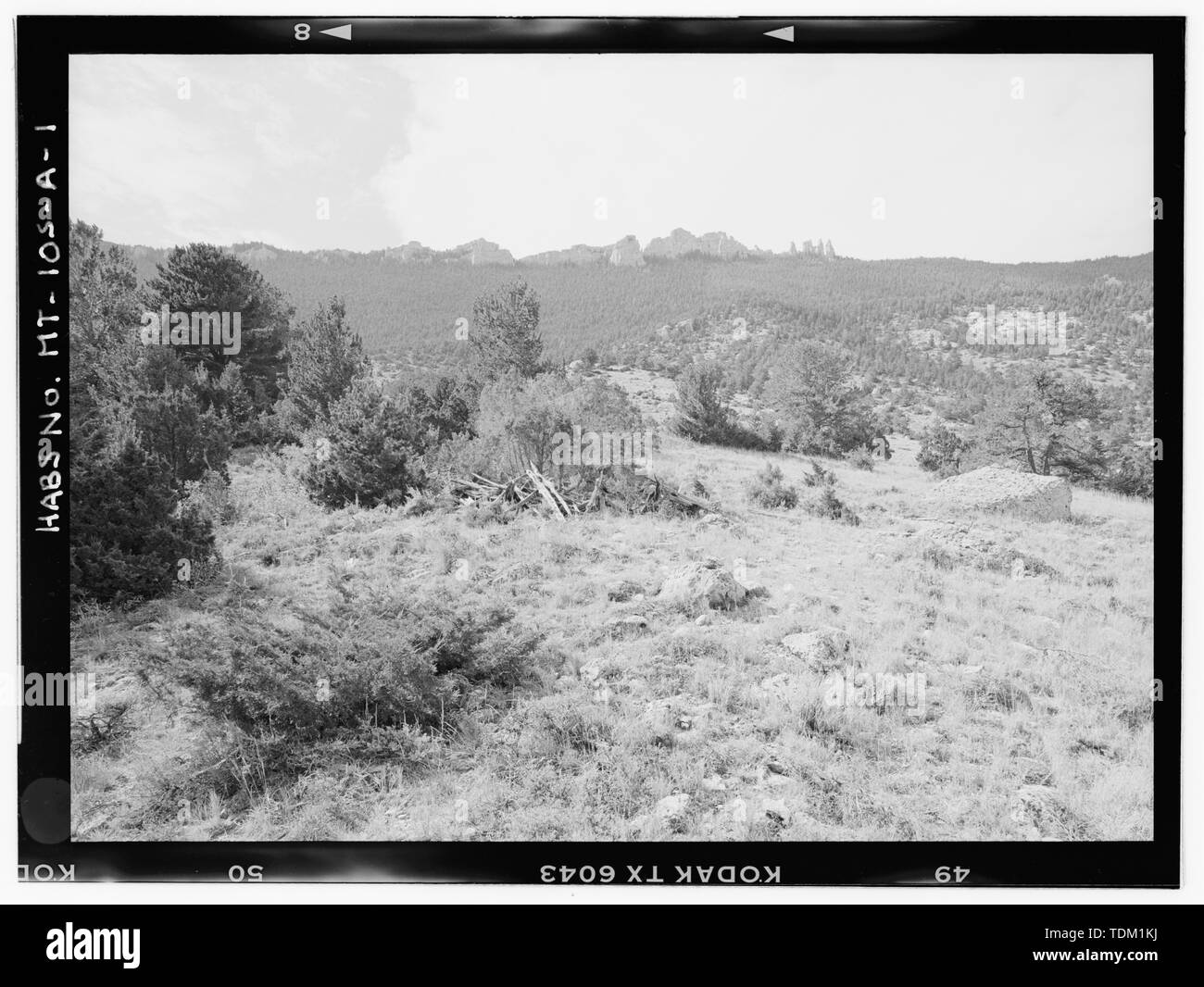 Overall view of Pentagon 1, with Pryor Mountains in background. View to west. - Pentagon Site, Pentagon 1, West of Barry's Landing off Highway 37, Fort Smith, Big Horn County, MT Stock Photo