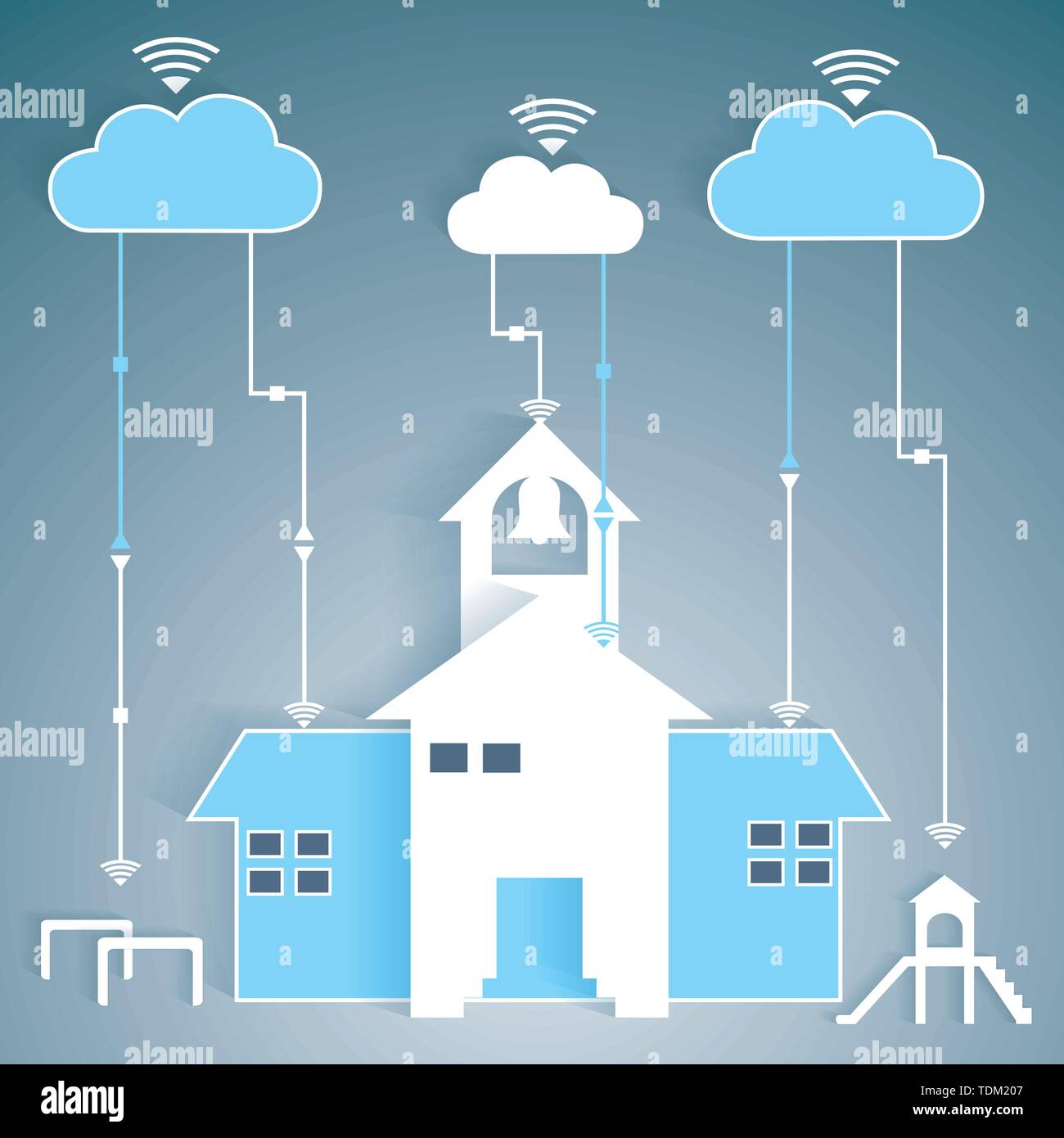 School Network Cloud Computing Paper Cutout - Wifi Internet Connectivity concept, EPS10 Grouped and Layered Stock Vector