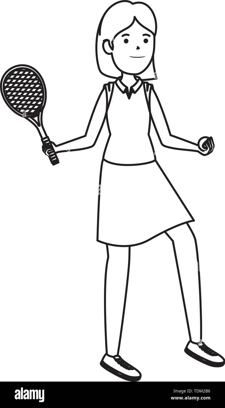 happy athletic girl with racket practicing tennis Stock Vector Image ...