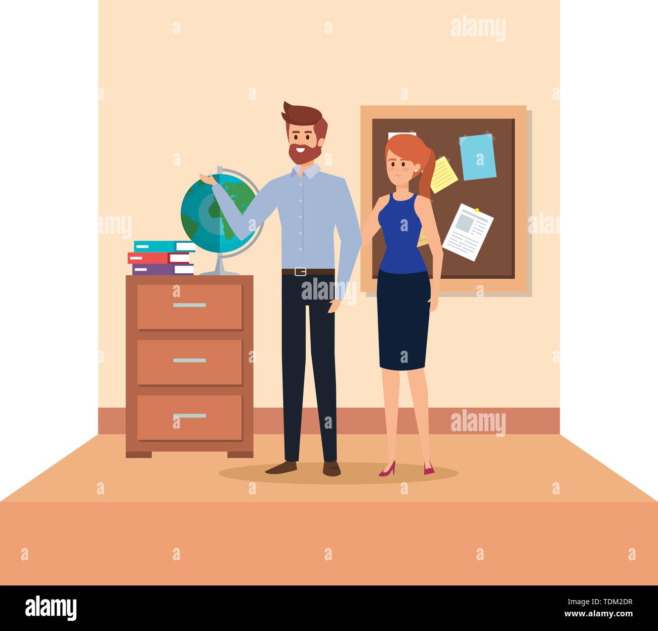 teachers couple in school classroom Stock Vector