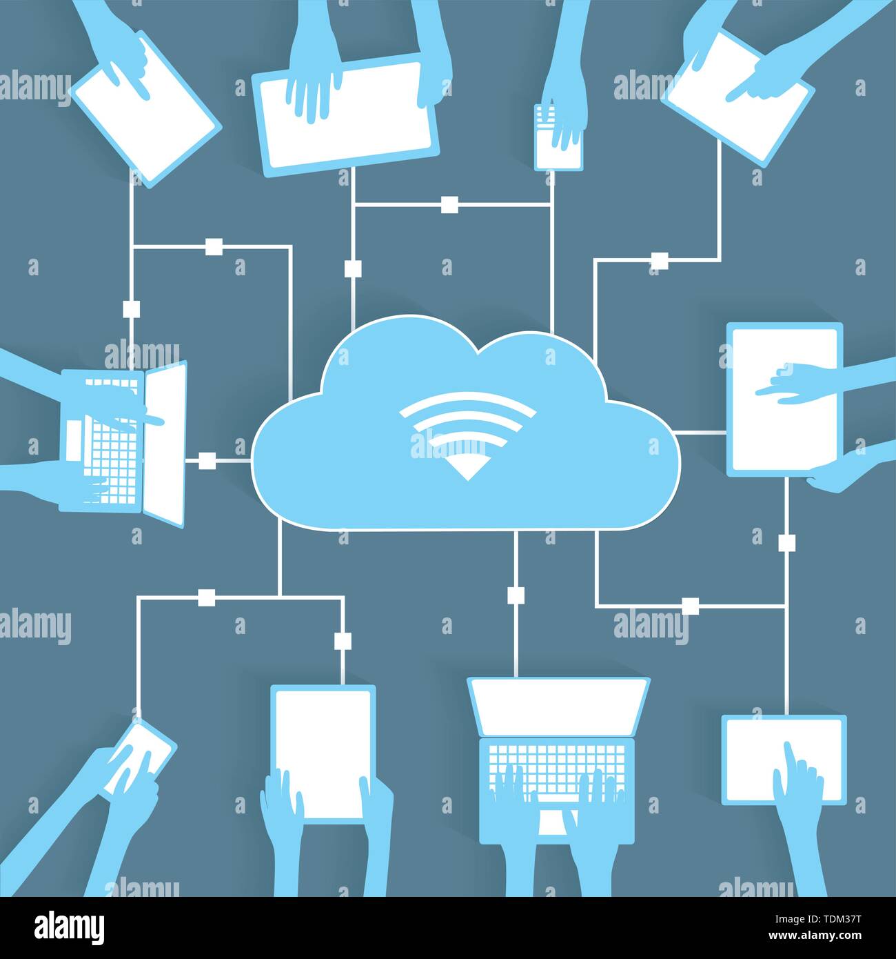 Cloud Computing Paper Cutout BYOD Devices Network Wifi Internet Connectivity concept, EPS10 Grouped and Layered Stock Vector