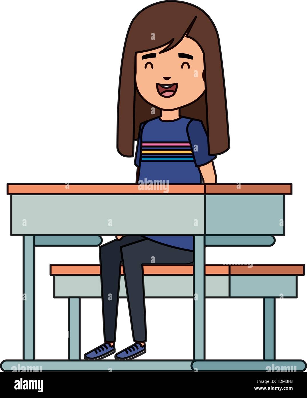 cute little student girl in school desk Stock Vector Image & Art - Alamy