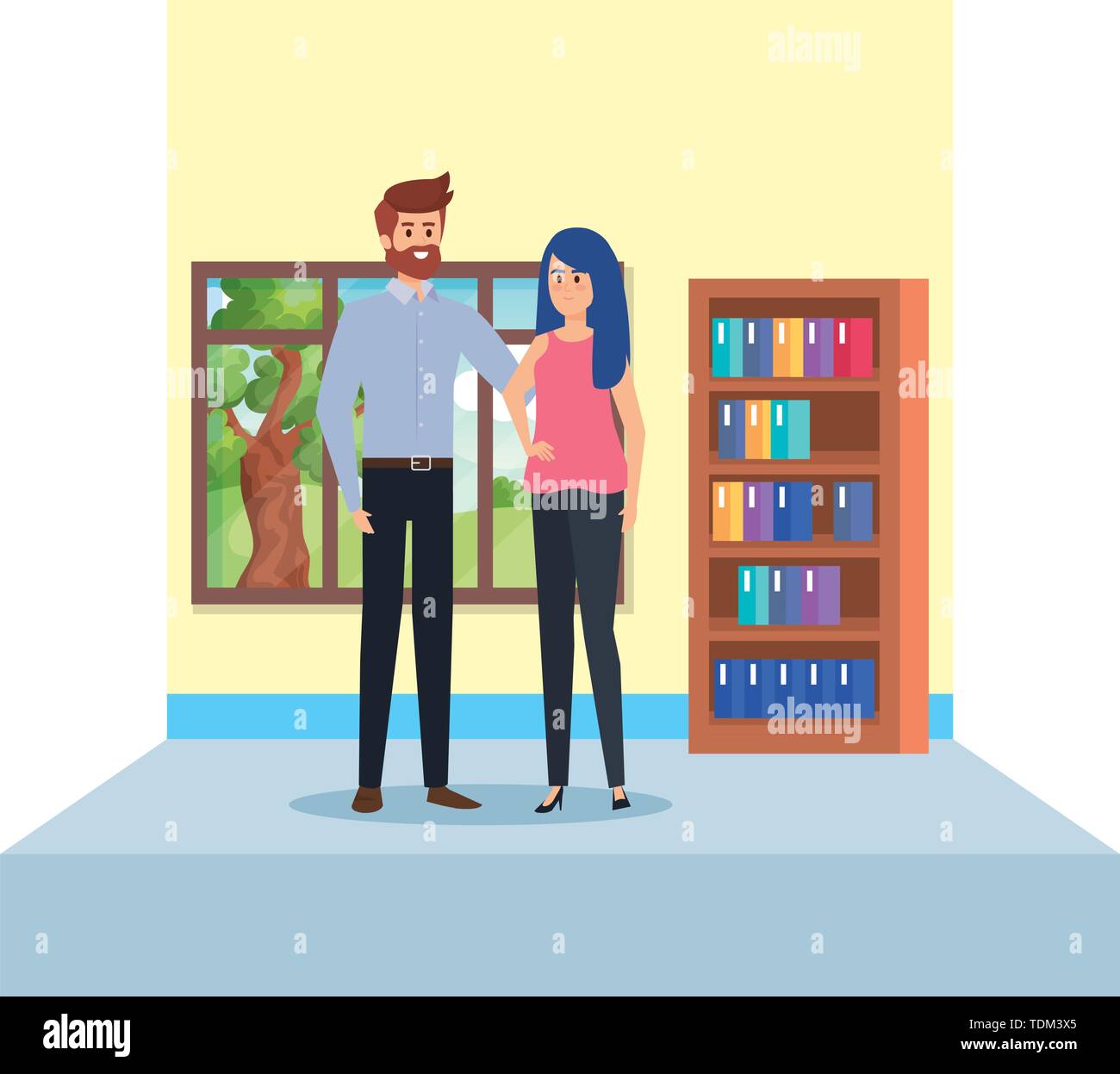 teachers couple in school classroom Stock Vector