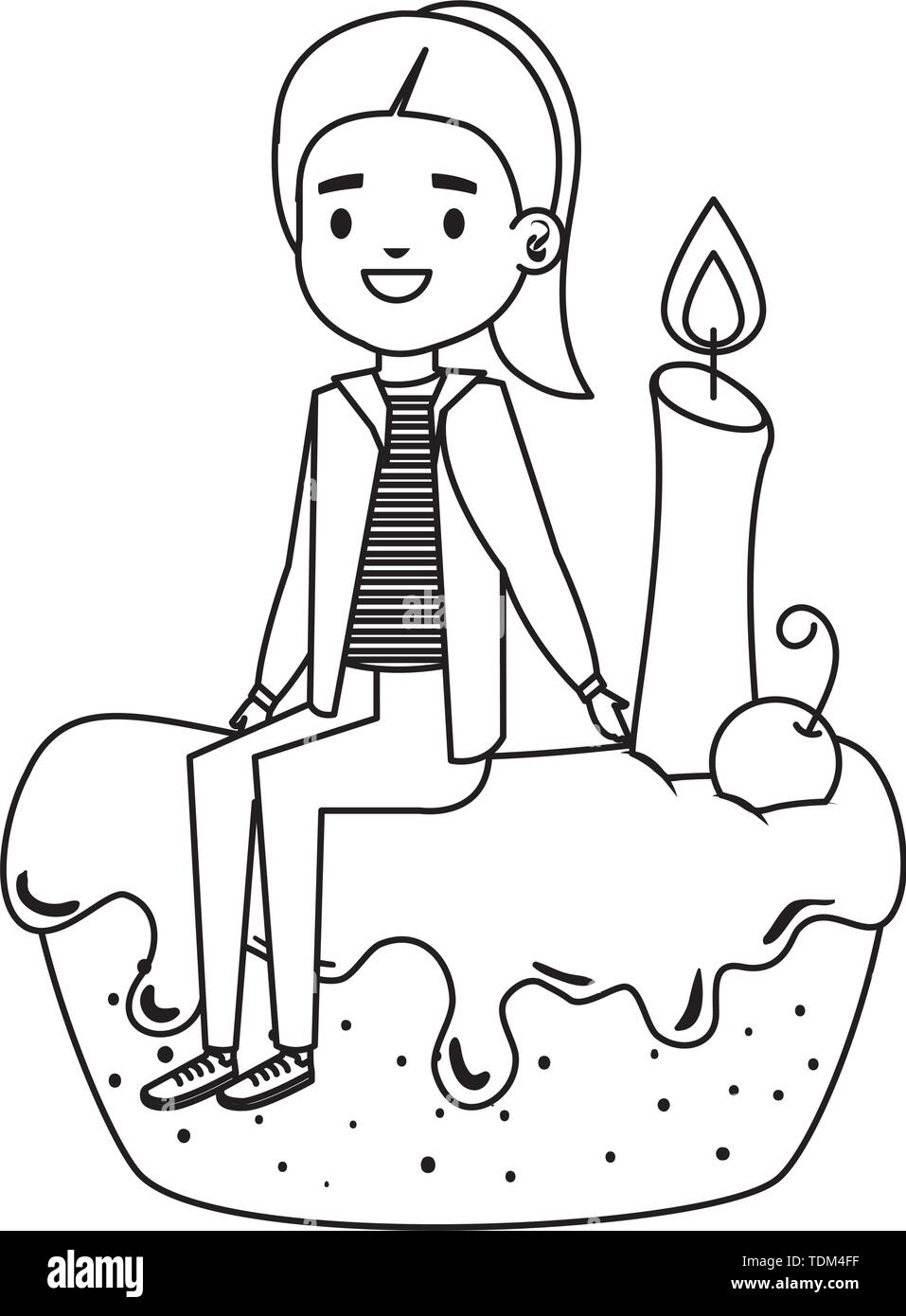 cute little girl seated in cake with candle Stock Vector Image & Art ...