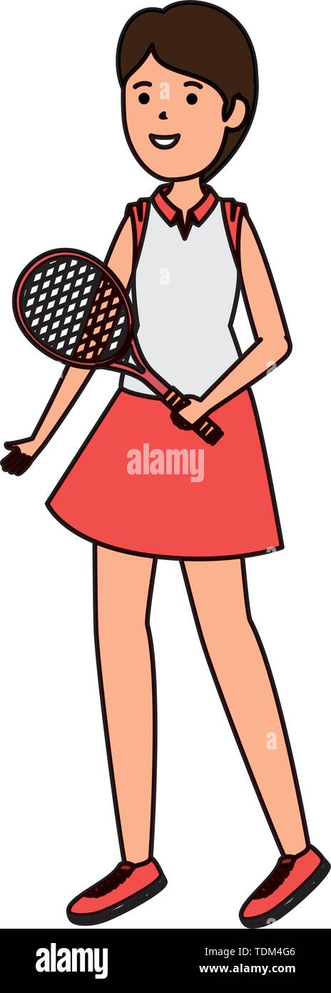 happy athletic girl with racket practicing tennis Stock Vector Image ...
