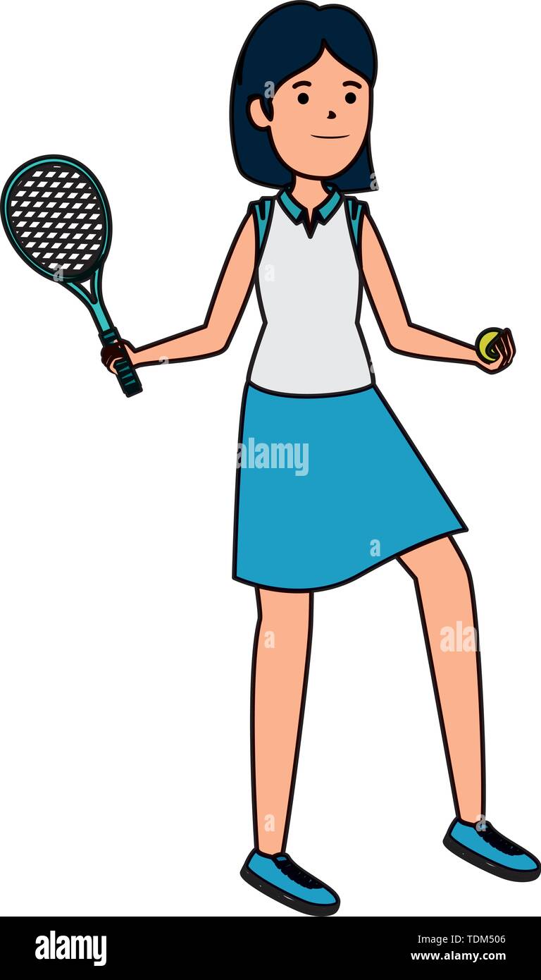 happy athletic girl with racket practicing tennis Stock Vector Image ...