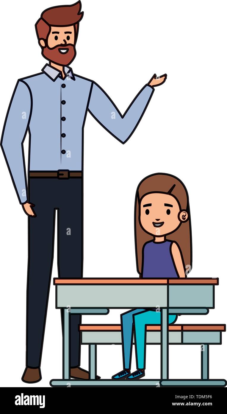 student girl in school desk with male teacher Stock Vector Image & Art -  Alamy
