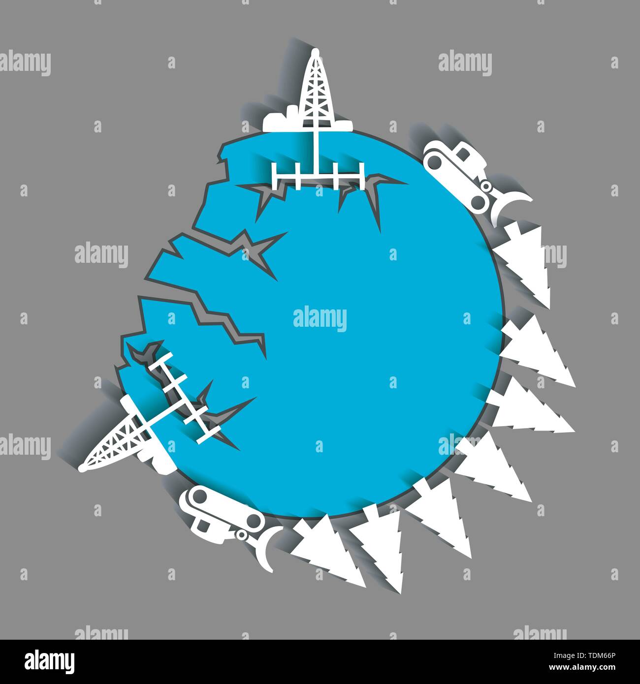 Controversial Fracking Drill Rig Causes Damage to the Environment - Paper Cutout EPS10 Stock Vector