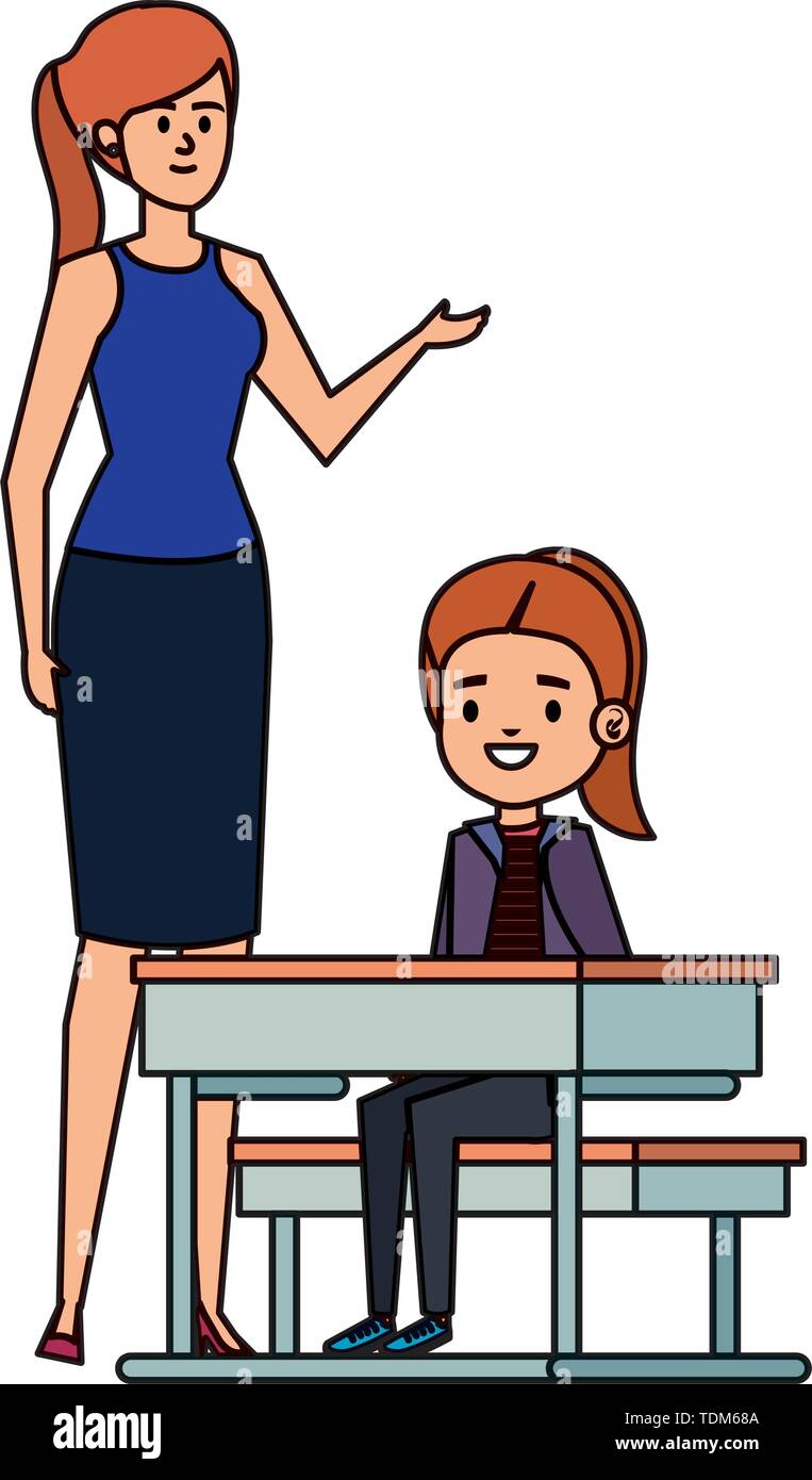 student girl in school desk with female teacher Stock Vector Image ...