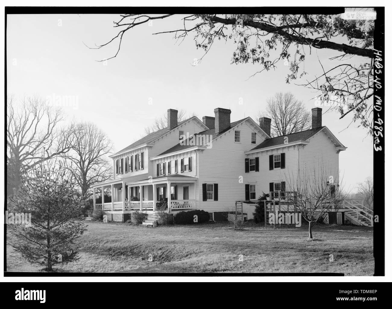 PERSPECTIVE VIEW OF SOUTH (FRONT), LOOKING NORTHWEST - The Cottage, 11904 Old Marlboro Pike, Upper Marlboro, Prince George's County, MD; Claggett, Charles; Boucher, Jack E, photographer; Lavoie, Catherine C, historian; Bostrup, John O, photographer Stock Photo