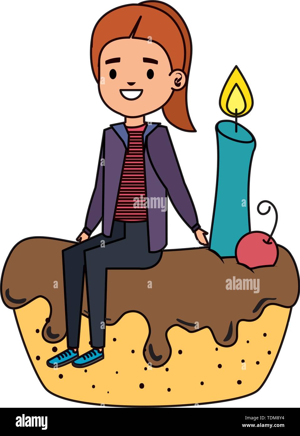 cute little girl seated in cake with candle Stock Vector Image & Art ...
