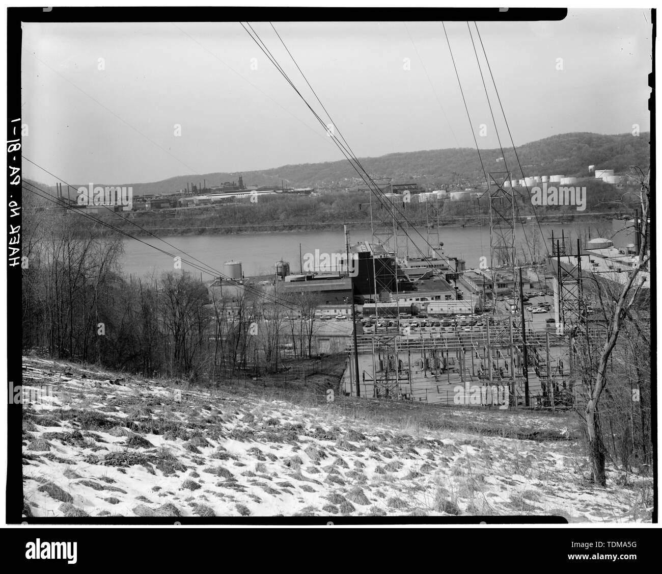 PARTIAL OVERVIEW OF POWER STATION FROM SOUTH - Shippingport Atomic Power Station, On Ohio River, 25 miles Northwest of Pittsburgh, Shippingport, Beaver County, PA; Rickover, Hyman G; Duquesne Light Company; U.S. Department of Energy; Atomic Energy Commission; Westinghouse Electric Corporation; Bettis Atomic Power Laboratory; Stone and Webster Engineering Corporation; Dravo Corporation; Simpson, John W; Gray, John E; Barker, Joseph H; Iselin, Donald G; Combustion Engineering, Incorporated; Knolls Atomic Power Laboratory; Clark, Philip R; Leighton, David T; Mealia, John E; Raab, Harry F; Thomas, Stock Photo