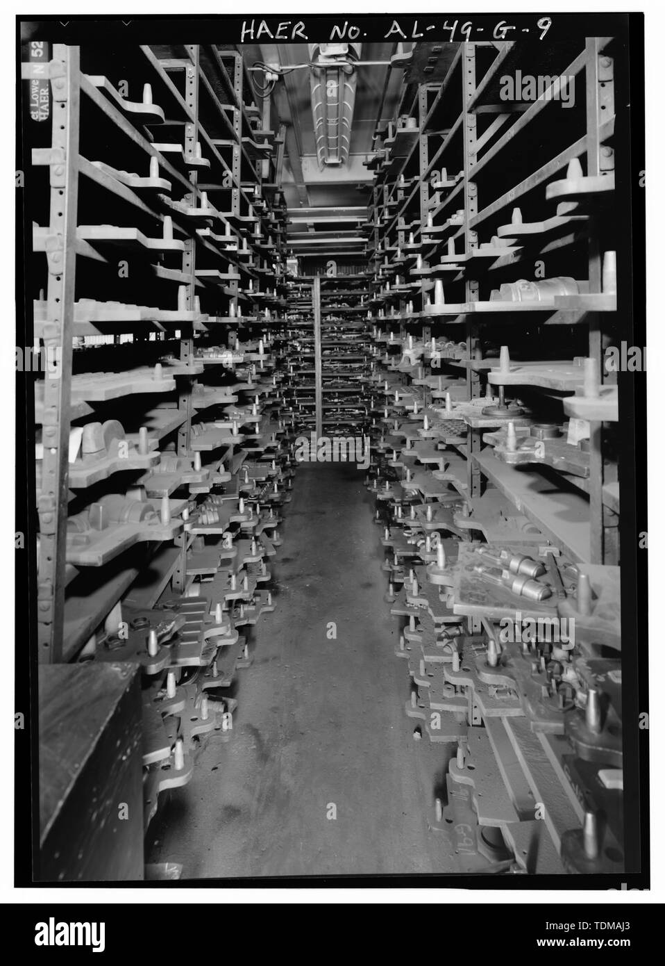 PATTERN STORAGE AREA FOR BRONZE VALVES AND VALVE PARTS, BRASS FOUNDRY. - Stockham Pipe and Fittings Company, Brass Foundry, 4000 Tenth Avenue North, Birmingham, Jefferson County, AL Stock Photo