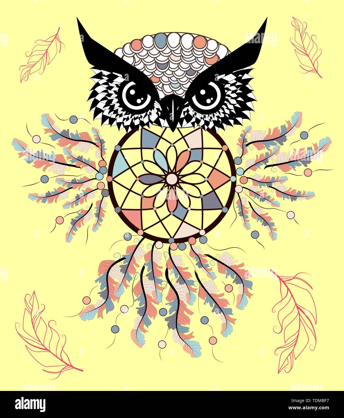 Patterned Owl Patterned owl on the grunge background. African indian totem tattoo ...