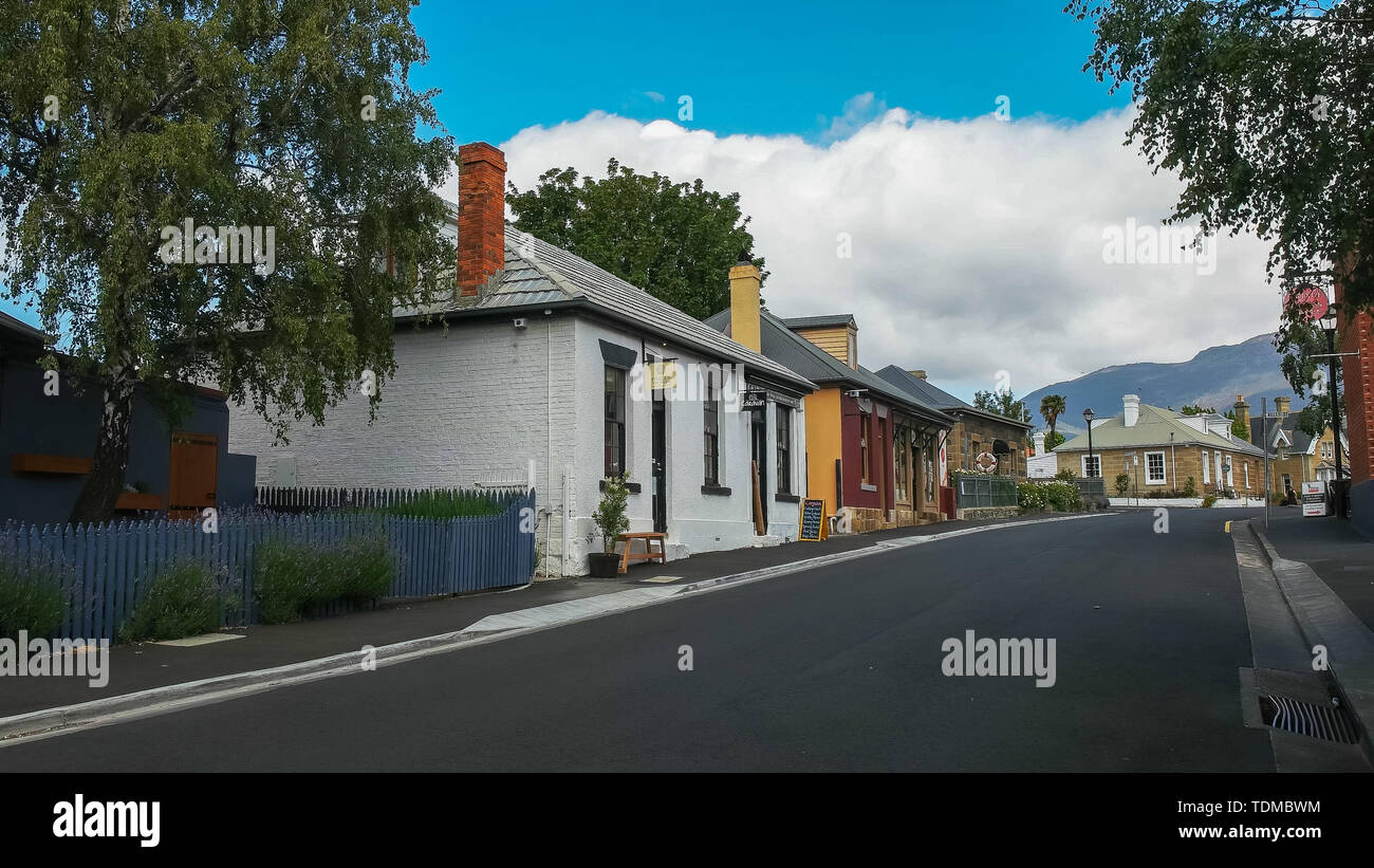HOBART, AUSTRALIA- DECEMBER, 21, 2016: historic houses along hampden road at battery point in tasmania Stock Photo