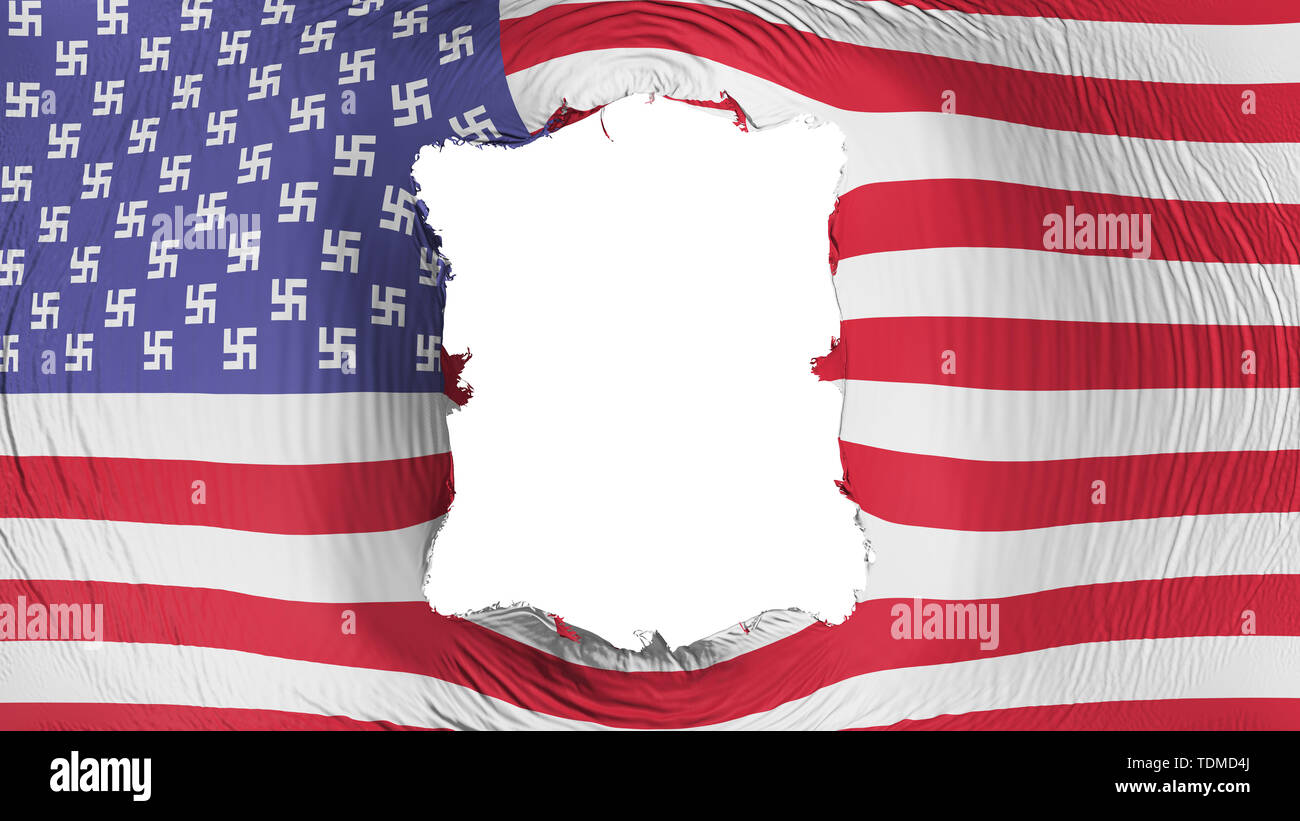 Square hole in the United States America Nazi flag Stock Photo