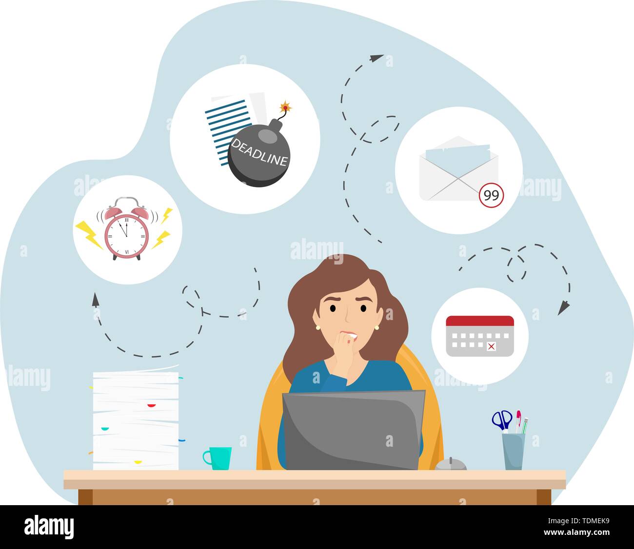 The girl is nervous about the deadline. A lot of cases, deadlines, lack of  time. Flat cartoon style vector illustration Stock Vector Image & Art -  Alamy
