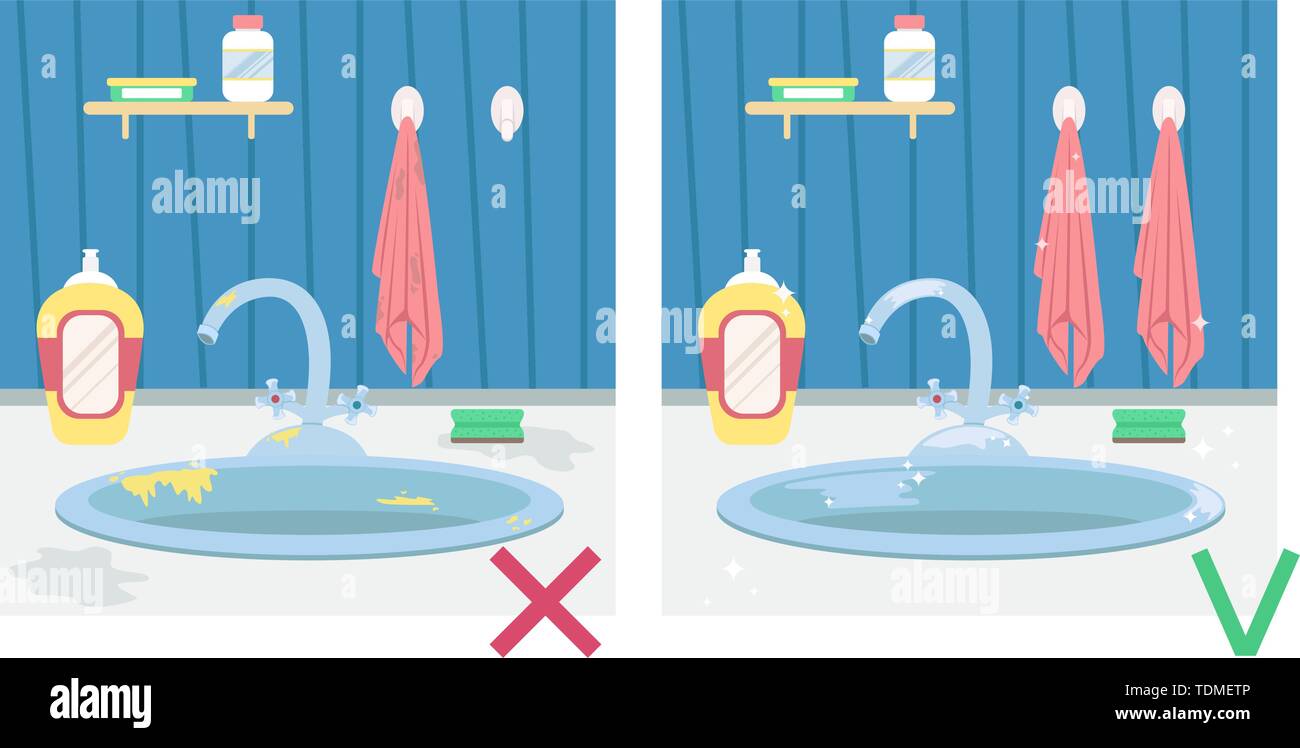 Dirty kitchen sink and clean sink. Illustration before and after. Housework. Flat cartoon style vector illustration Stock Vector Image & Art - Alamy Dirty kitchen sink and clean sink. Illustration before and after. Housework. Flat cartoon style vector illustration Stock Vector Image & Art - Alamy