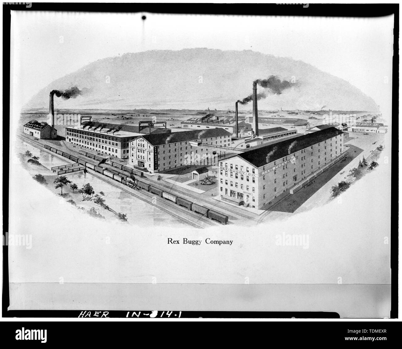 PHOTOCOPY FROM 1906 ILLUSTRATION IN COLLECTION OF HENRY BLOMMEL, CONNERSVILLE, INDIANA - Munk and Roberts Furniture Company, Western Avenue, Connersville, Fayette County, IN; Munk and Roberts Furniture Company; Rex Buggy Company; Valley Furniture Company; Munk, Herman; Newkirk, William; Roberts, James E; Rosenberg, Robert; Sackheim, Donald Stock Photo