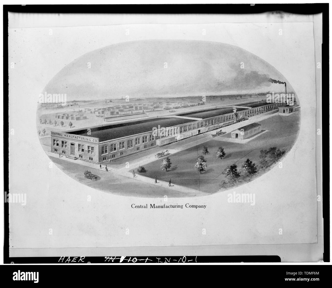 PHOTOCOPY OF CA. 1906 LITHOGRAPHIC VIEW FROM COLLECTION OF HENRY BLOMMEL, CONNERSVILLE, INDIANA - Central Manufacturing Company, Eighteenth Street, Connersville, Fayette County, IN; Ansted, Edward W; Ansted, William B; Rosenberg, Robert; Sackheim, Donald Stock Photo