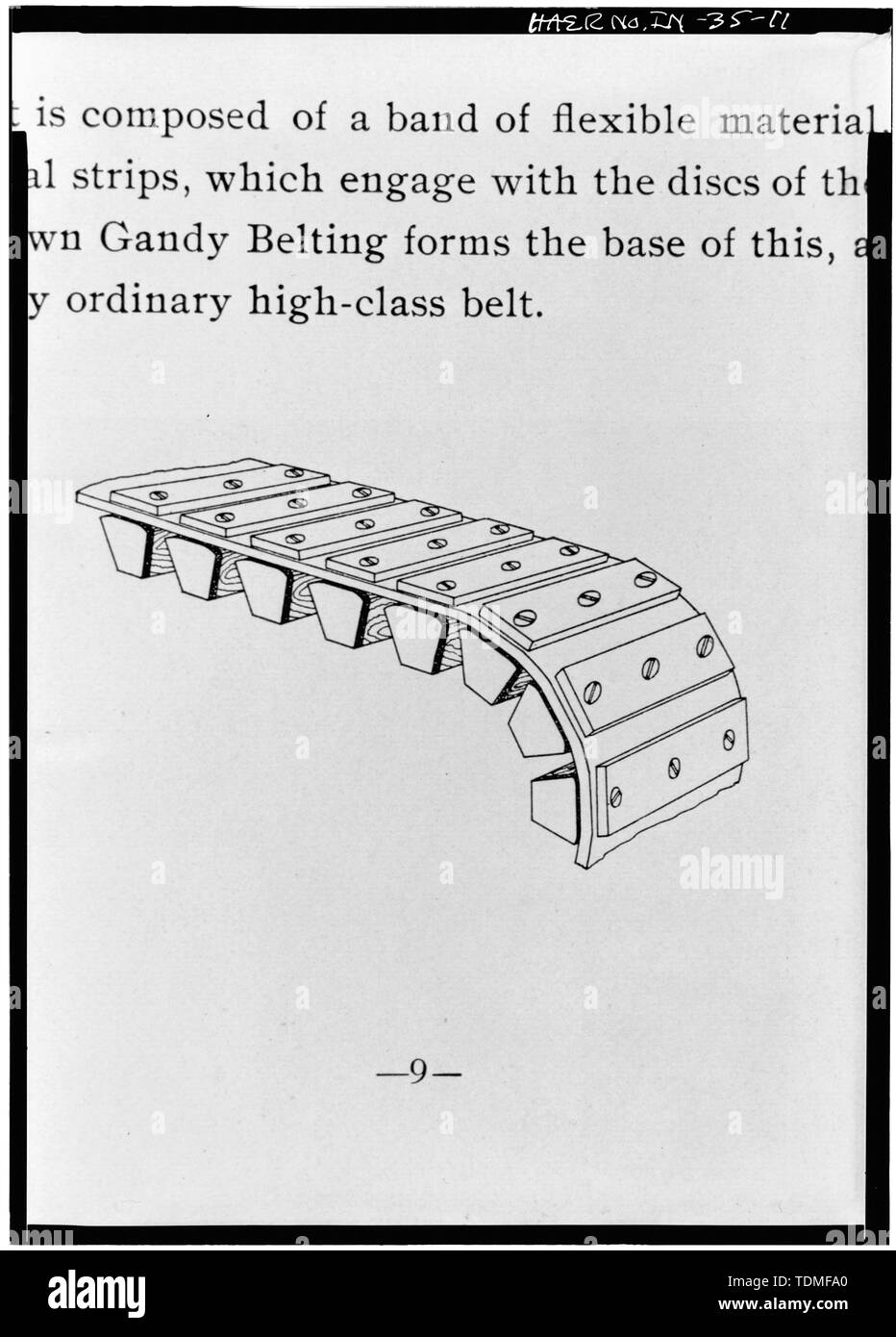 PHOTOCOPY OF DETAIL OF THE GANDY BELTING SYSTEM - Buckeye Manufacturing Company, Columbia Avenue, Anderson, Madison County, IN; Lambert Brothers Manufacturing Company; Lambert, John William; Boucher, Jack E; Sackheim, Donald; Rosenberg, Robert Stock Photo