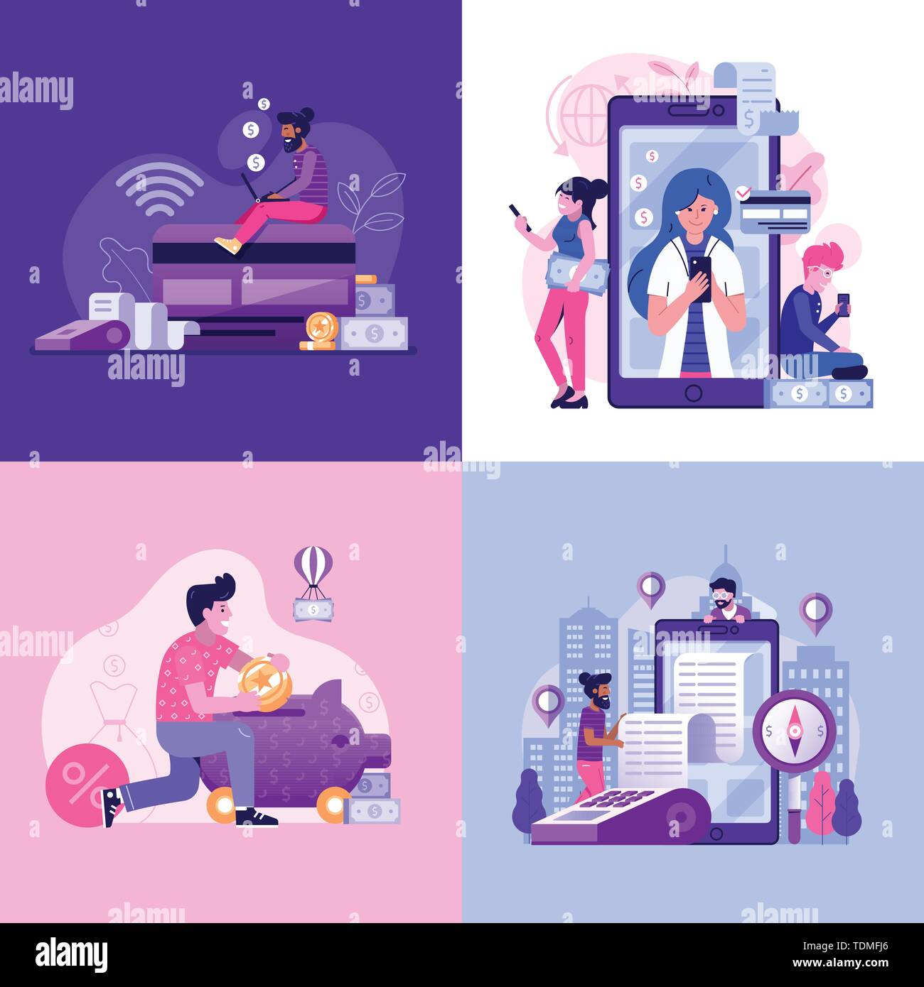 Online Banking and Payment Services Flat Illustrations Stock Vector