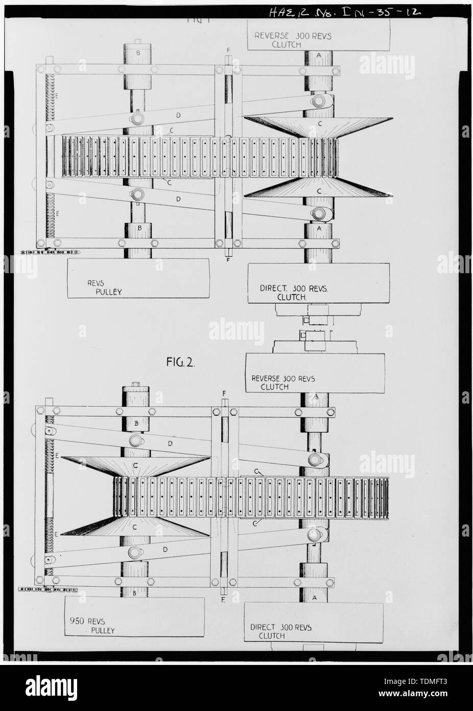 PHOTOCOPY OF DRAWINGS OF THE REEVES PULLEY AND CLUTCH POWER TRANSMISSION SYSTEM - Buckeye Manufacturing Company, Columbia Avenue, Anderson, Madison County, IN; Lambert Brothers Manufacturing Company; Lambert, John William; Boucher, Jack E; Sackheim, Donald; Rosenberg, Robert Stock Photo