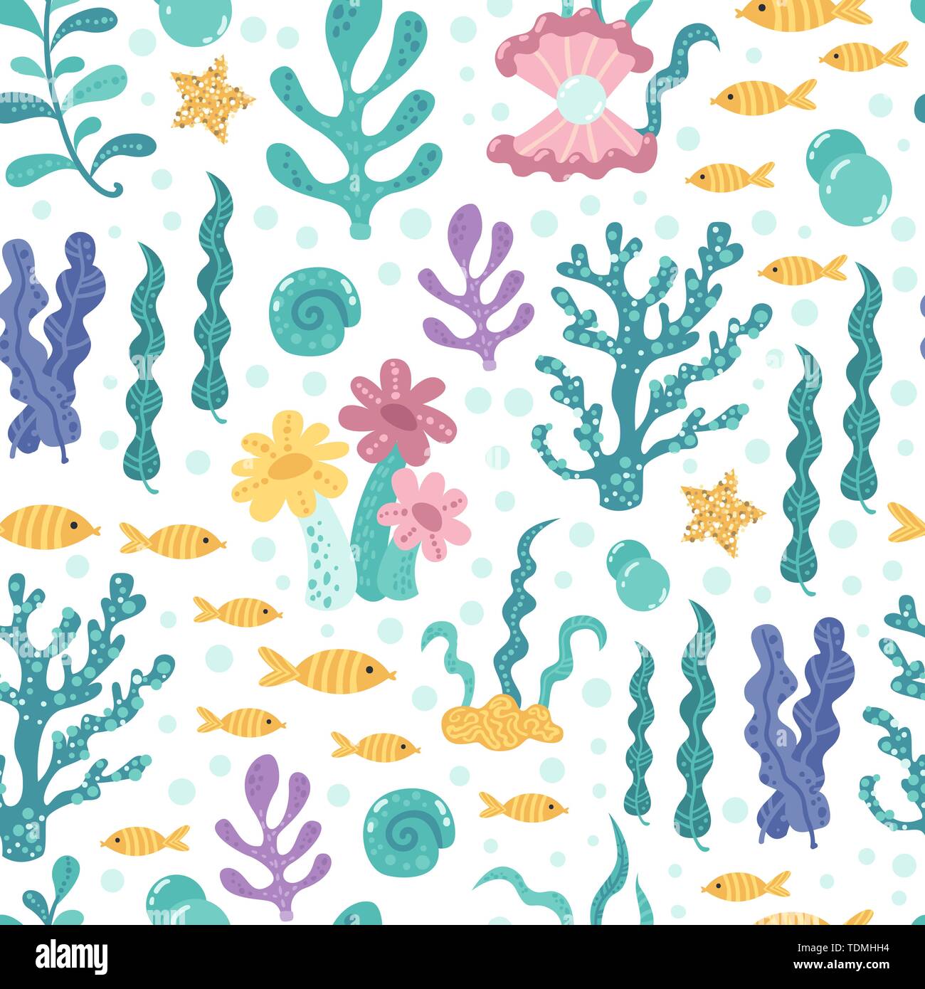 Seamless pattern with seaweed and fish. Vector illustration for your ...