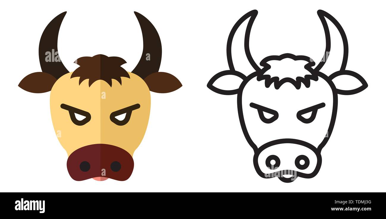 Set of icons - logos in linear and flat style The head of a bull. Vector illustration Stock Vector