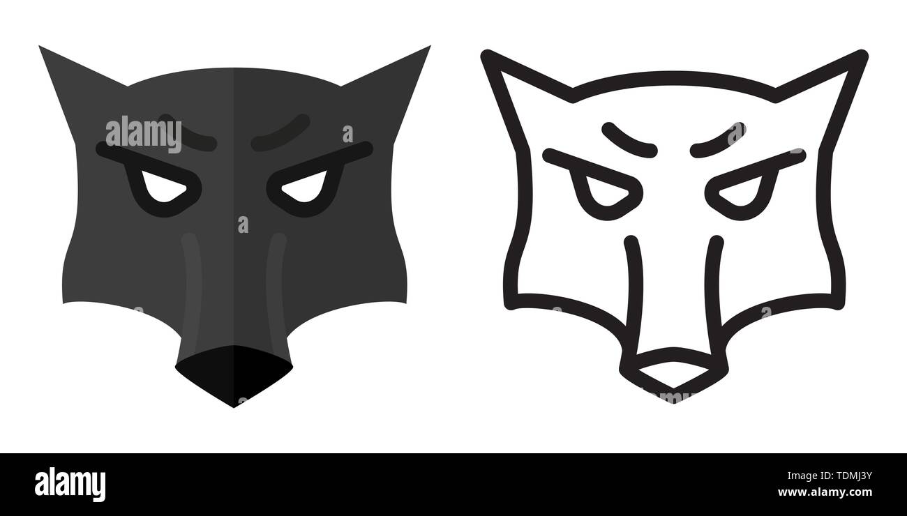 Set of icons - logos in linear and flat style The head of a wolf. Vector illustration Stock Vector