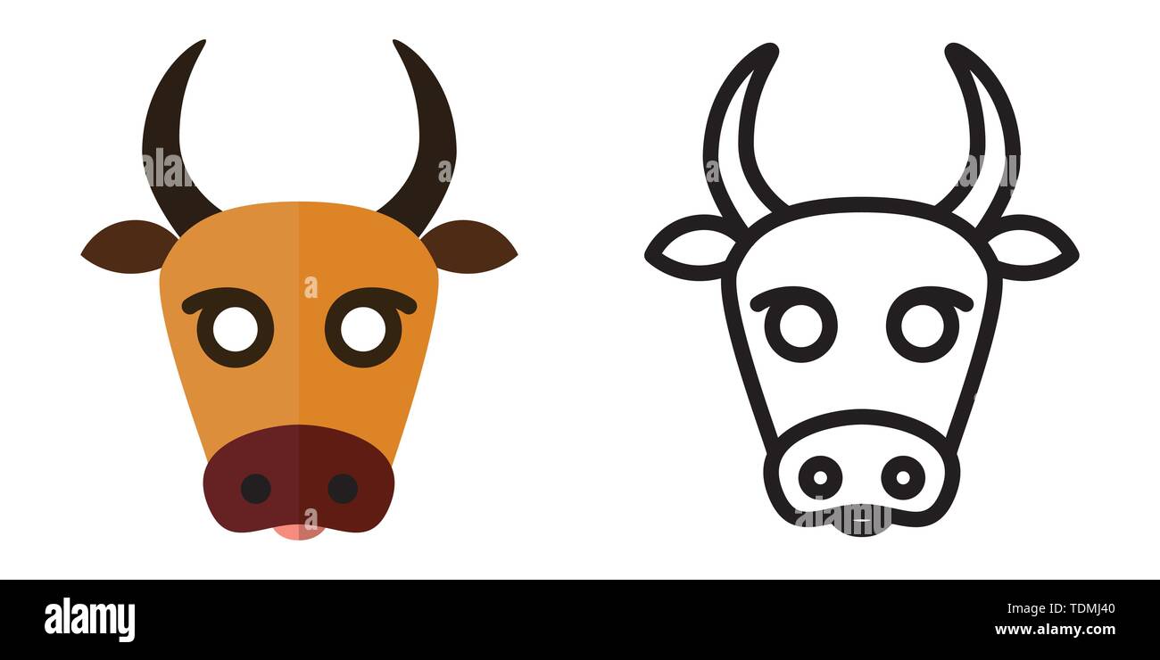 Set of icons - logos in linear and flat style The head of a cow. Vector illustration Stock Vector
