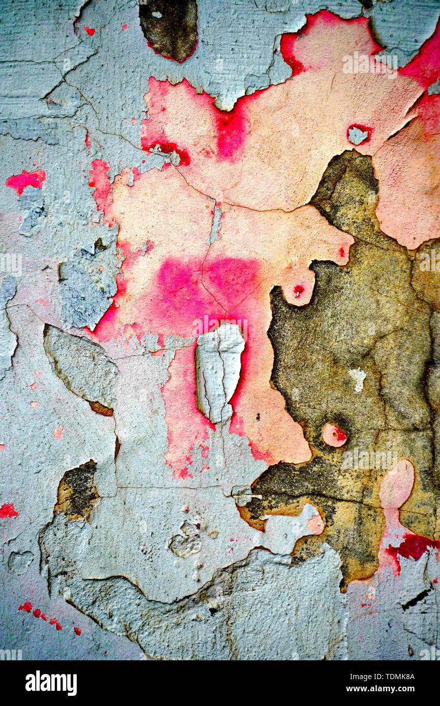 Pink and blue peeling plaster Abstract background Stock Photo