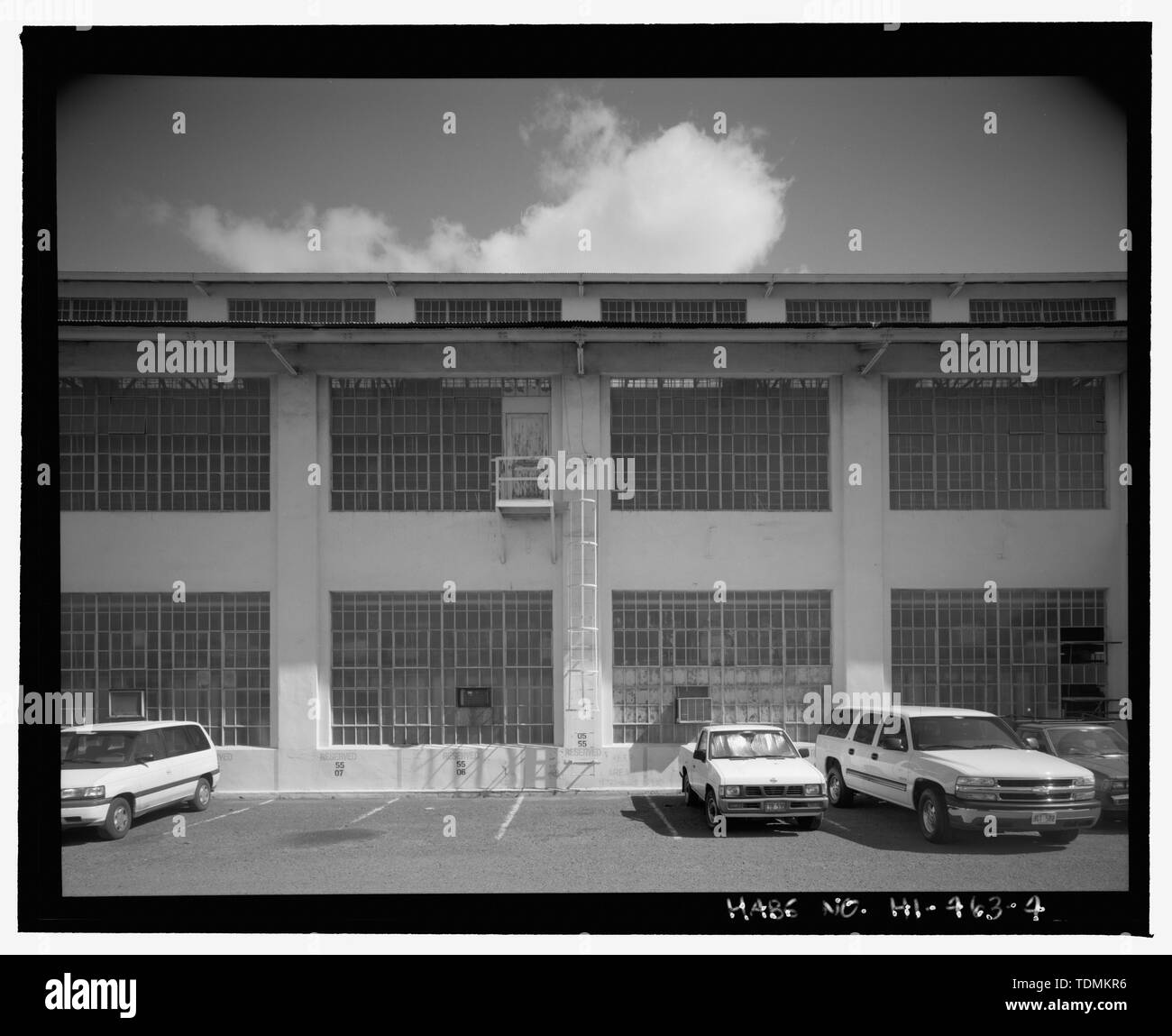 Partial view of south side, showing fire ladder, view facing north U